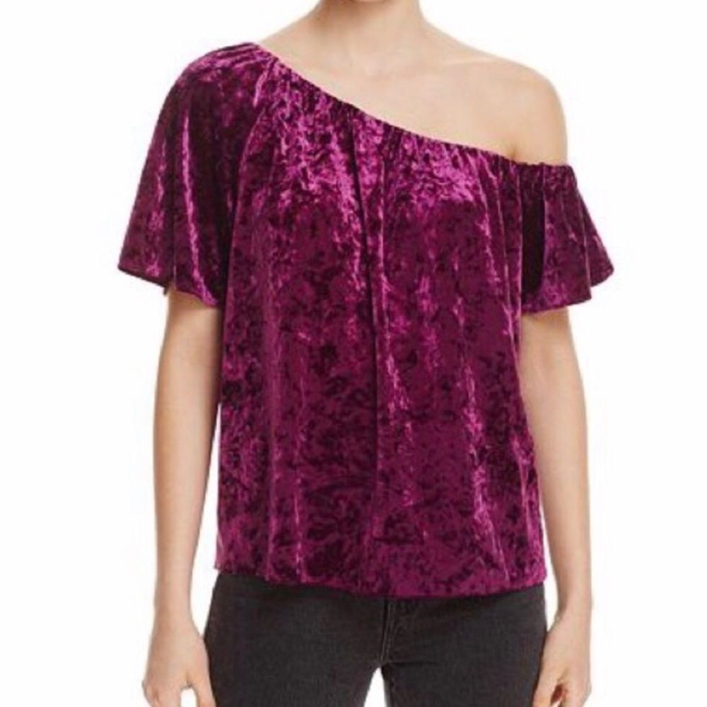 Cooper & Ella Linnea Velvet Off the Shoulder Top Purple XS